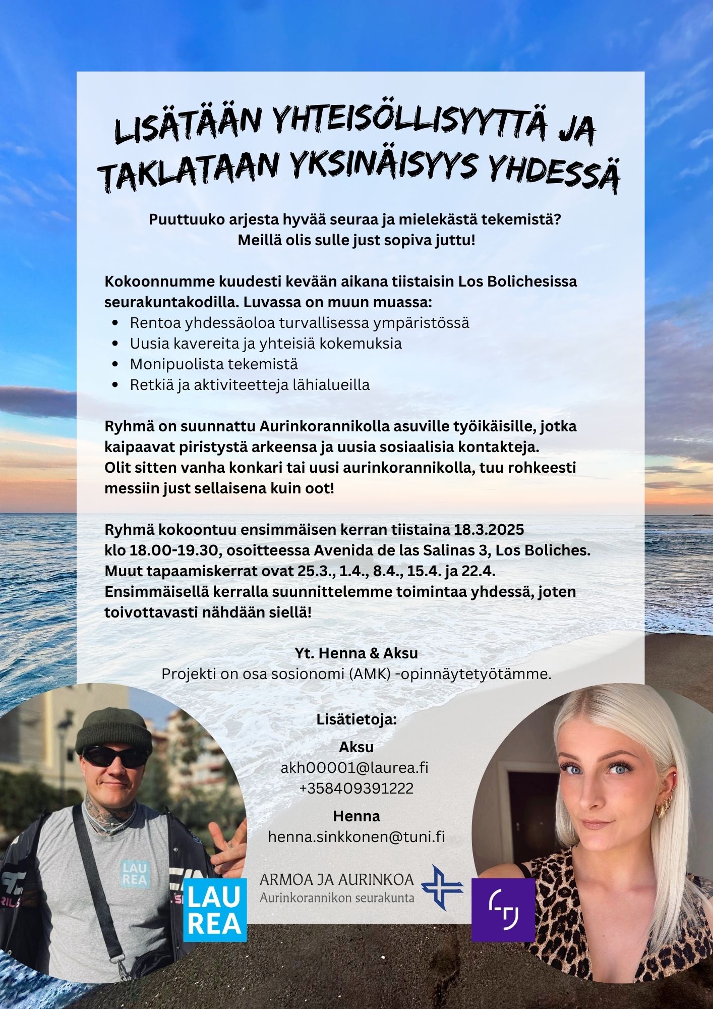 Yhdessä-ryhmä Juliste jossa tiedot tapaamisista